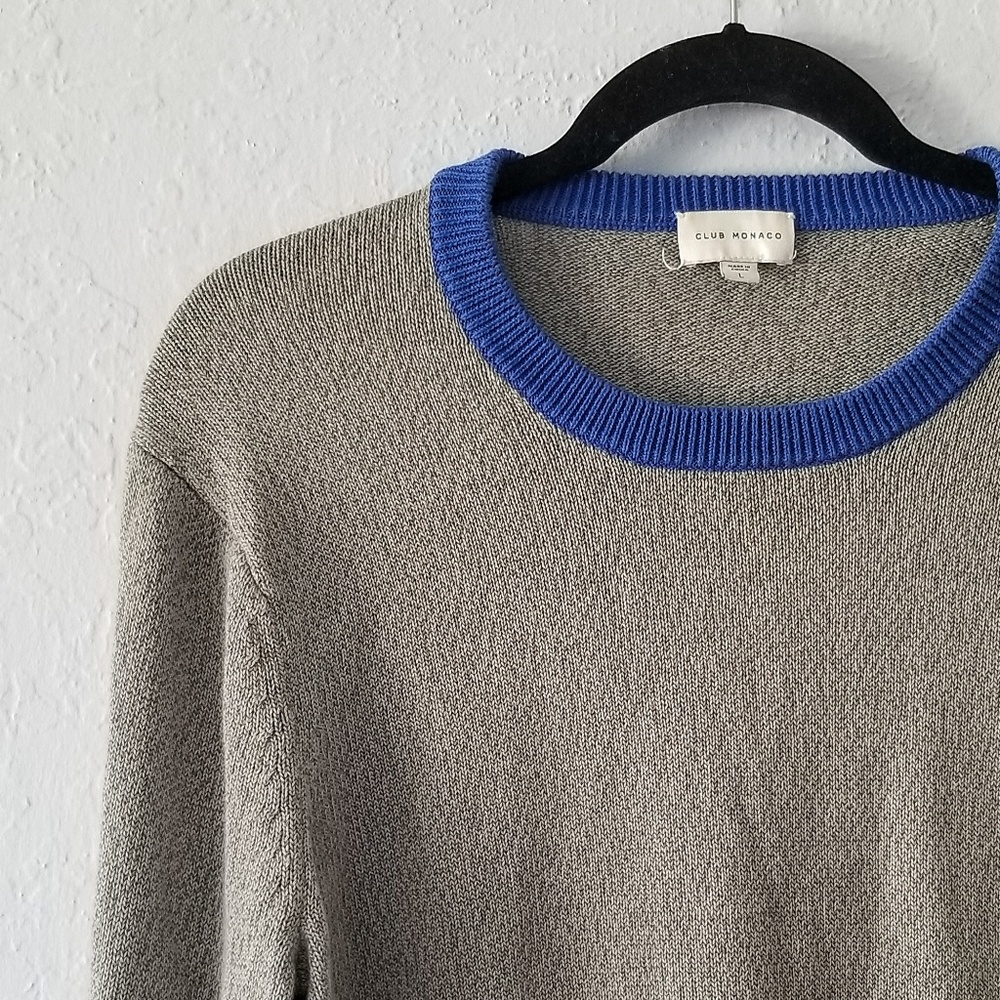 Club Monaco Gray/Blue Birdseye Sweater Large GUC